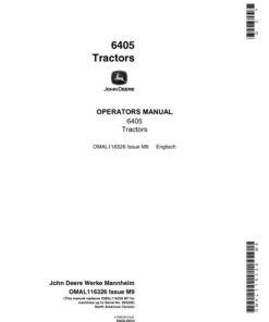 John Deere 6405 Tractors (-265202) Operator's Manual (OMAL116326)