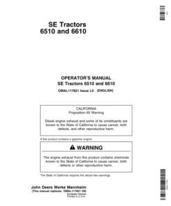 John Deere SE 6510 & SE 6610 Tractors Operator's Manual (OMAL117821)
