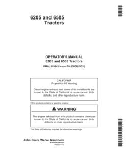 John Deere 6205 & 6505 Tractors Operator's Manual (OMAL119243)