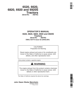 John Deere 6520, 6620 6820, 6920 & 6920S Tractors Operator's Manual (OMAL152775)