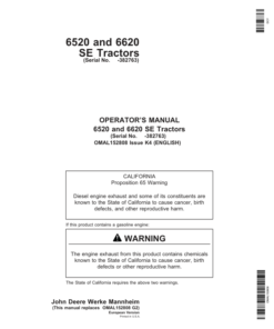 John Deere 6520 SE & 6620 SE Tractors Operator's Manual (OMAL152808)