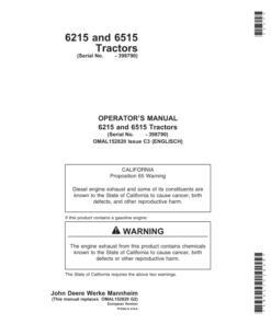 John Deere 6216 & 6515 Tractors Operator's Manual (OMAL152820)