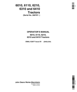 John Deere 6010, 6110, 6210, 6310 & 6410 Tractors Operator's Manual (OMAL152877)