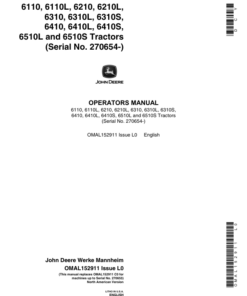 John Deere 6110-6410, 6110L-6510L, 6310S-6510S Tractors (270654-) Operator's Manual (OMAL152911)