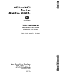 John Deere 6405, 6605 Tractors (265203-) Operator's Manual (OMAL153481)