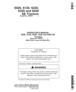 John Deere 6020SE, 6120SE, 6220SE, 6320SE & 6420SE Tractors Operator's Manual (OMAL162013)