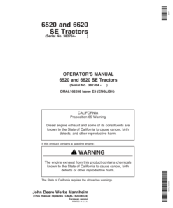 John Deere 6520 SE & 6620 SE Tractors Operator's Manual (OMAL162038)