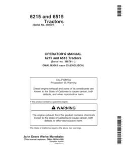 John Deere 6215 & 6515 Tractors Operator's Manual (OMAL162063)