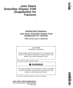 John Deere GreenStar Display 2100 (Supplement for Tractors) Operator's Manual (OMAL164753)