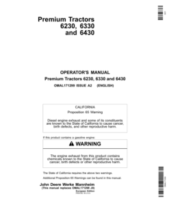 John Deere 6230, 6330 & 6430 Premium Tractors Operator's Manual (OMAL171299)