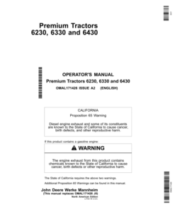 John Deere 6230, 6330 & 6430 Premium Tractors Operator's Manual (OMAL171426)