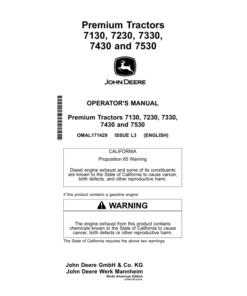 John Deere 7130, 7230, 7330, 7430 & 7530 Premium Tractors (North American) Operator's Manual (OMAL171429)