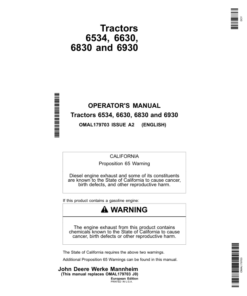 John Deere 6534, 6630, 6830 & 6930 Tractors Operator's Manual (OMAL179703)