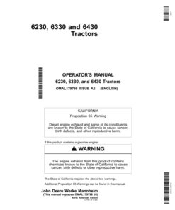 John Deere 6230, 6330 & 6430 Tractors Operator's Manual (OMAL179798)