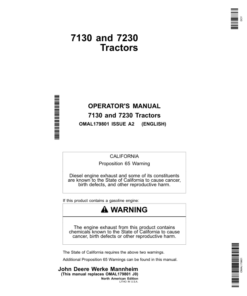 John Deere 7130, 7230 Tractor Operator's Manual (OMAL179801)