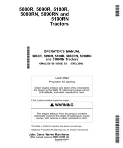 John Deere 5080R, 5090R, 5100R, 5080RN, 5090RN & 5100RN Tractors Operator's Manual (OMAL200158)