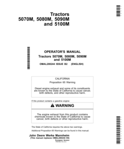 John Deere 5070M, 5080M, 5090M & 5100M Tractors Operator's Manual (OMAL200244)