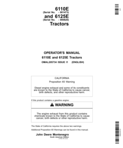 John Deere 6110E (-001473), 6125E (-000620) Tractors Operator's Manual (OMAL205734)