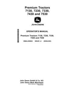 John Deere 7130, 7230, 7330, 7430 & 7530 Premium Tractors (North American Export Edition) Operator's Manual (OMAL206902)