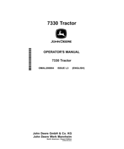John Deere 7330 Tractor (North American Export Edition) Operator's Manual (OMAL206904)