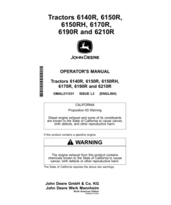 John Deere 6140R, 6150R, 6150RH, 6170R, 6190R, 6210R Tractors (North America) Operator's Manual (OMAL211531)
