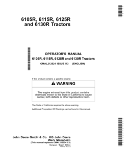 John Deere 6105R, 6115R, 6125R & 6130R Tractors (Europe/Export Edition) Operator's Manual (OMAL212524)