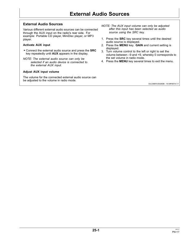 John Deere Standard Radio,Standard Radio withCD, Premium Radio (EU), Premium Radio without CD(U.S.), Premium Radio for North America Operator's Manual (OMAL212736) - Image 2