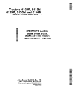 John Deere 6105M, 6115M, 6125M, 6130M & 6140M Tractors European Edition Operator's Manual (OMAL213126)