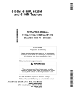 John Deere 6105M, 6115M, 6125M, & 6140M Tractors North America Operator's Manual (OMAL213158)