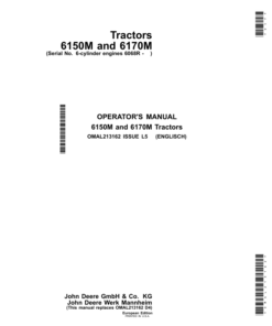 John Deere 6150M, 6170M Tractors (European Edition) Operator's Manual (OMAL213162)