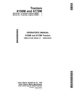 John Deere 6150M, 6170M Tractors (European/Export Edition) Operator's Manual (OMAL213186)