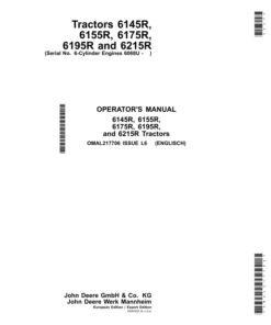 John Deere 6145R, 6155R, 6175R, 6195R & 6215R Tractors w/6-Cylinder Engines 6068U Operator's Manual (OMAL217706)