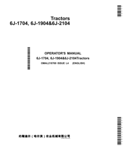 John Deere 6J-1704, 6J-1904 & 6J-2104 Tractors Operator's Manual (OMAL218769)