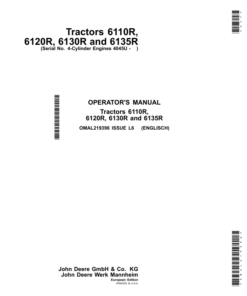 John Deere 6110R, 6120R, 6130R & 6135R Tractors w/4-Cylinder Engines 4045U Operator's Manual (OMAL219396)