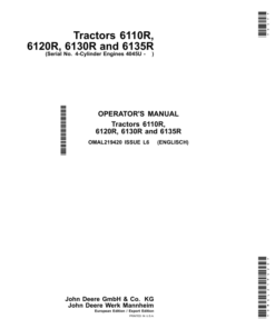 John Deere 6110R, 6120R, 6130R & 6135R Tractors w/4-Cylinder Engines 4045U Operator's Manual (OMAL219420)