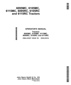 John Deere 6095MC, 6105MC, 6115MC, 6095RC, 6105RC & 6115RC Tractors (European Edition) Operator's Manual (OMAL222827)