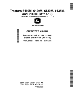 John Deere 6110M, 6120M, 6130M, 6135M, 6145M Tractors (4-Cylinder Engines 4045U) Operator's Manual (OMAL226005)