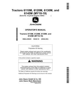 John Deere 6110M, 6120M, 6130M, 6145M Tractors 4045U 4-Cylinder Engines Operator's Manual (OMAL226045)
