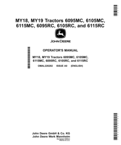John Deere 6095MC, 6105MC, 6115MC, 6095RC, 6105RC, 6115RC Tractors Operator's Manual (OMAL226282)