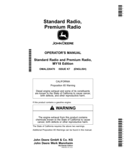 John Deere Standard Radio, Premium Radio Operator's Manual (OMAL226470)