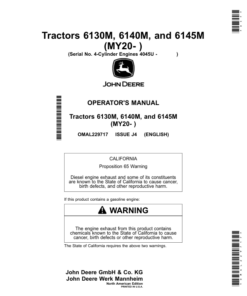 John Deere Tractors 6130M, 6140M, 6145M (MY20- ) Operator's Manual (OMAL229717)