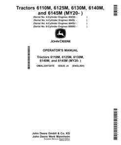 John Deere Tractors 6110M, 6125M, 6130M, 6140M, 6145M (MY20- ) Operator's Manual (OMAL229720TE)