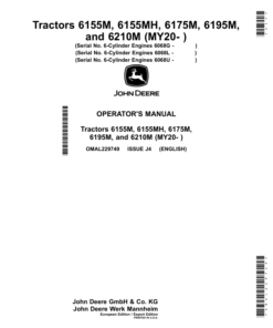 John Deere Tractors 6155M, 6155MH, 6175M, 6195M, 6210M (MY20- ) Operator's Manual (OMAL229749)