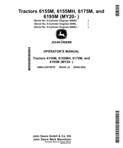 John Deere Tractors 6155M, 6155MH, 6175M, 6195M (MY20- ) Operator's Manual (OMAL229769TE)