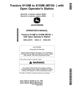John Deere Tractors 6110M to 6155M (MY20-) with Open Operator's Station Operator's Manual (OMAL232870)
