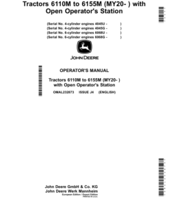John Deere Tractors 6110M to 6155M (MY20-) with Open Operator's Station Operator's Manual (OMAL232873)