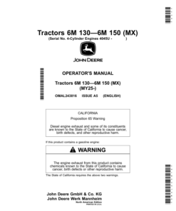 John Deere Tractors 6M 130—6M 150 (MX) Operator's Manual (OMAL243816)