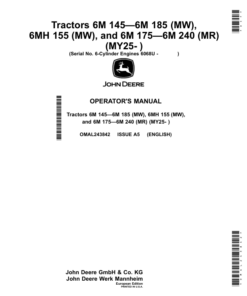 John Deere Tractors 6M 145—6M 185 (MW), 6MH 155 (MW), 6M 175—6M 240 (MR) (MY25- ) Operator's Manual (OMAL243842)