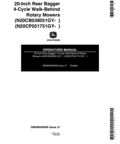 John Deere 20 Inch Walk-Behind Rotary Mowers Operator's Manual (OMAM200006)