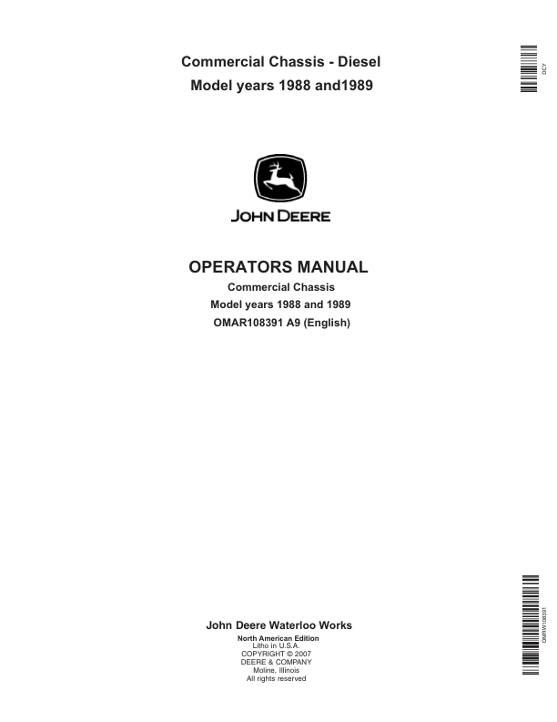 John Deere 10, 12, 14, 16, 18 Top Run Commercial Chassis - Diesel Operator's Manual (OMAR108391)